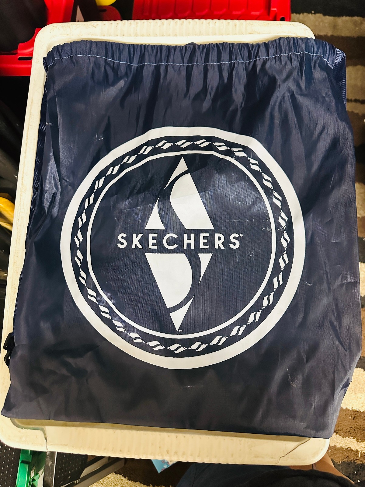 SKECHERS Brand Drawstring Backpack with Handle cinch thin blue logo