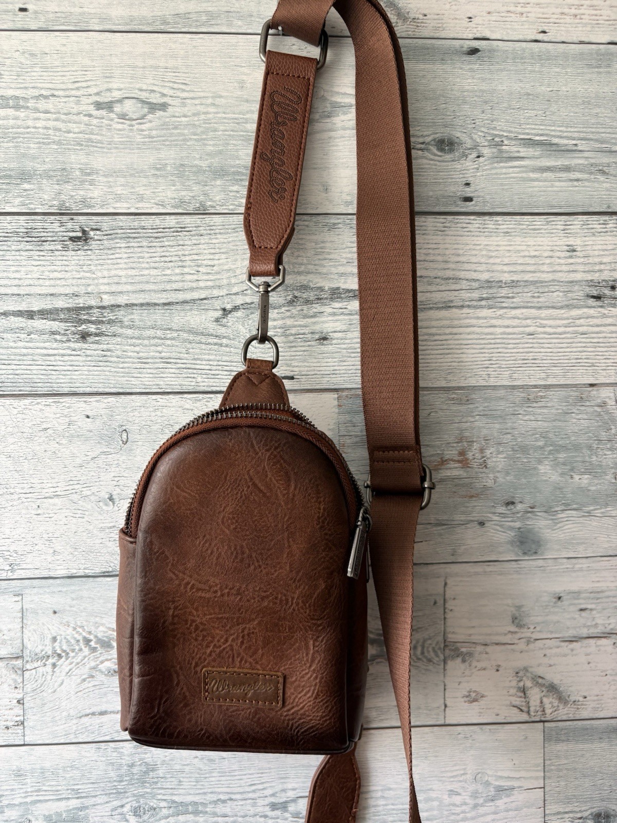 Wrangler Mini Crossbody Sling Bag Brown Faux Leather Western Shoulder Purse
