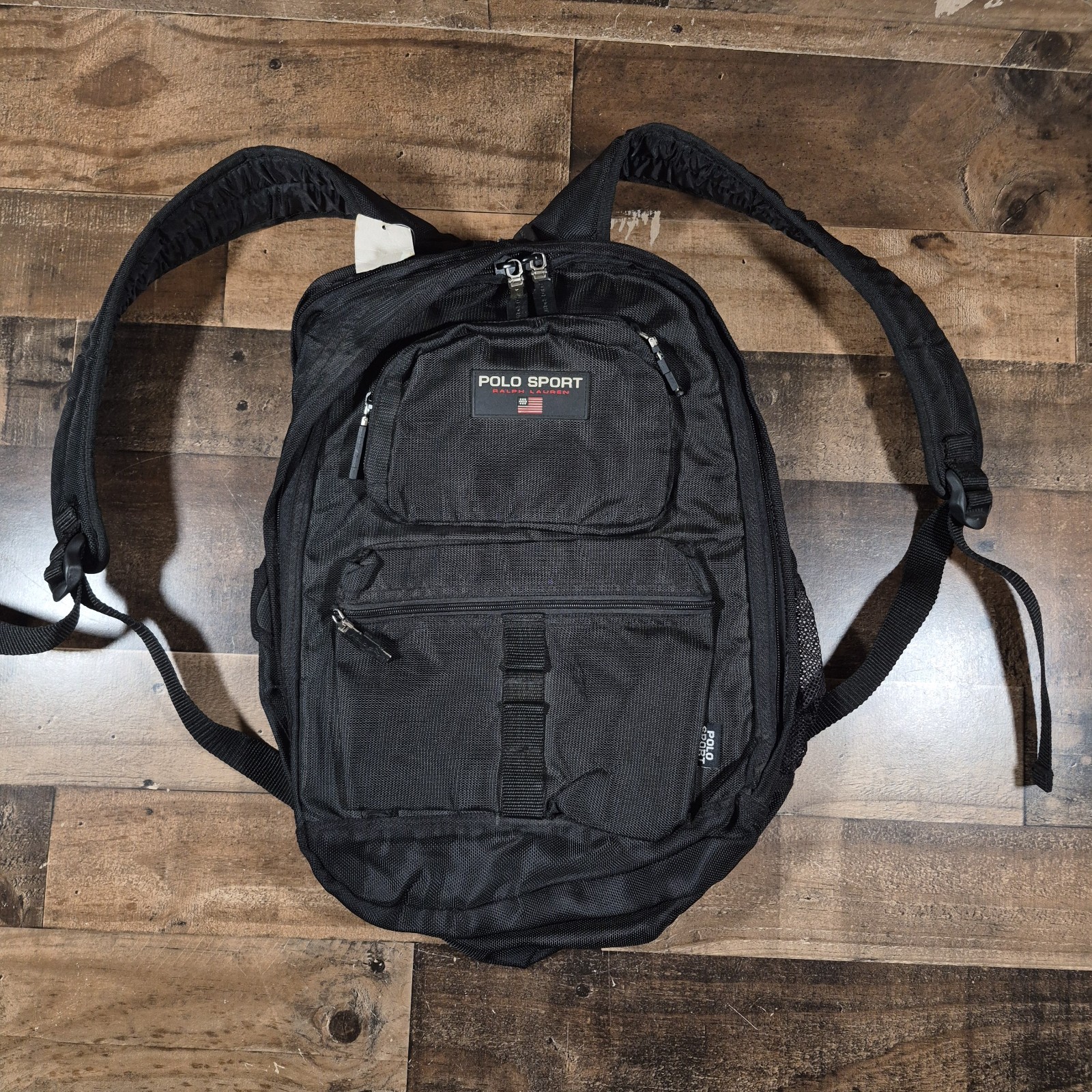 Vintage Polo Sport Ralph Lauren Navy Backpack USA Flag Logo 90s Nylon