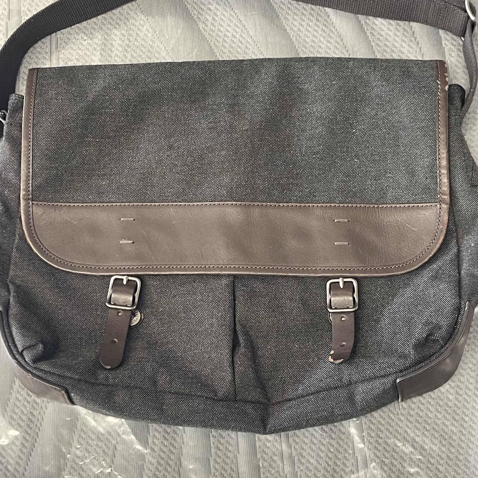 Fossil Messenger Bag Fabric Leather Distressed Strap Unisex Crossbody Laptop