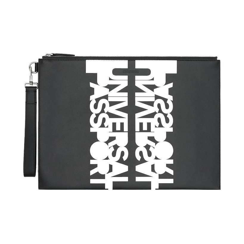 Burberry Leather Storage Pouch Clutch Large Size Men’s Black 13.3 x 9.4 in