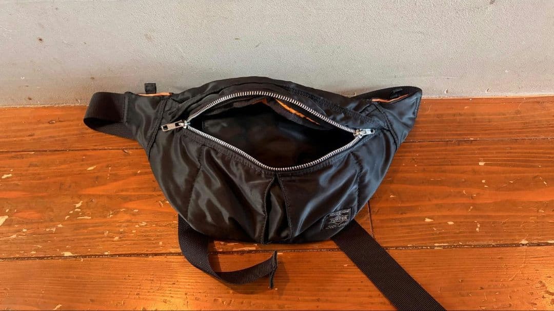 PORTER Yoshida Co TANKER Waist Bag Black Nylon Body Bag JAPAN Excellent