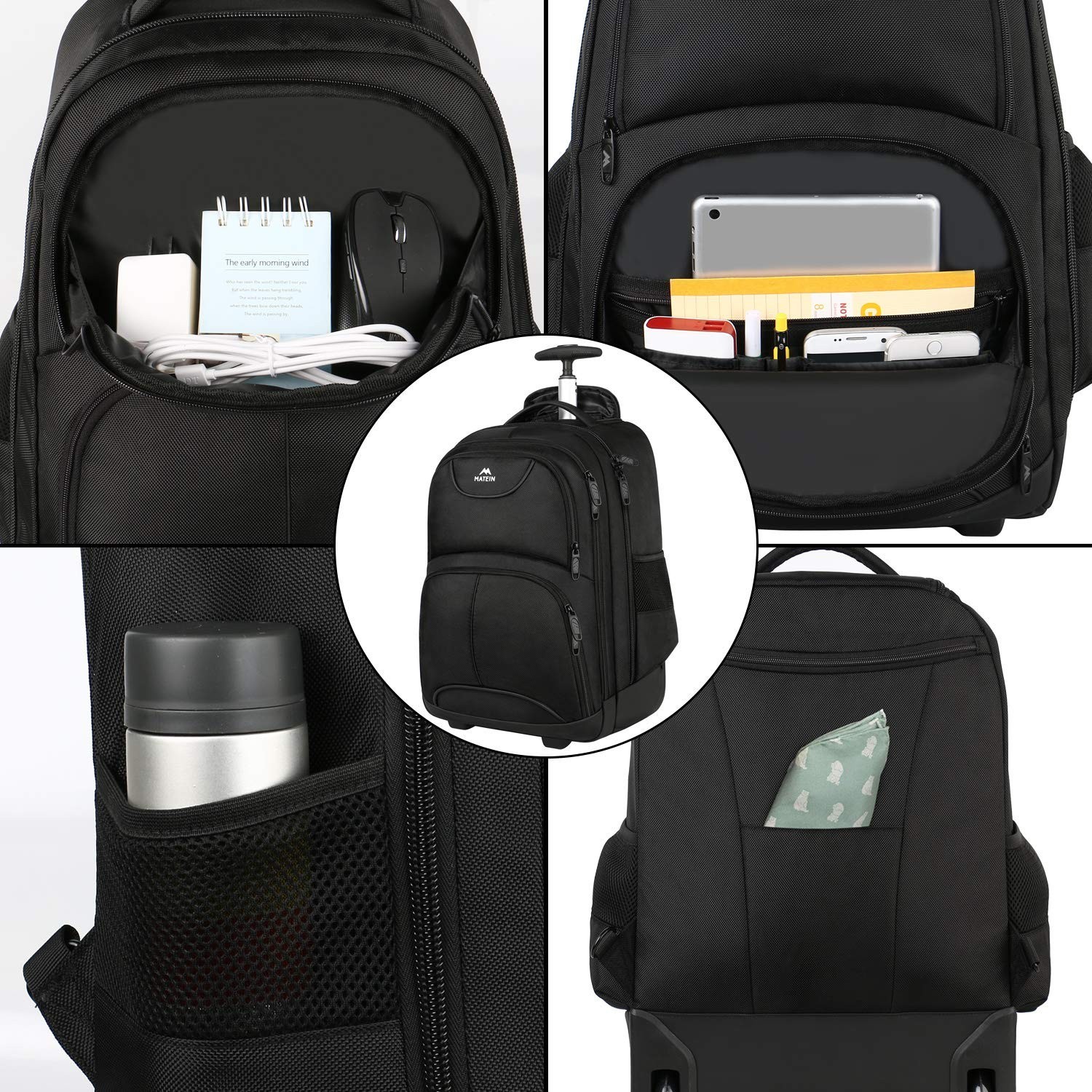 MATEIN Rolling Backpack, 17 inch Water Resistant Wheeled Laptop Backpack | Ca…
