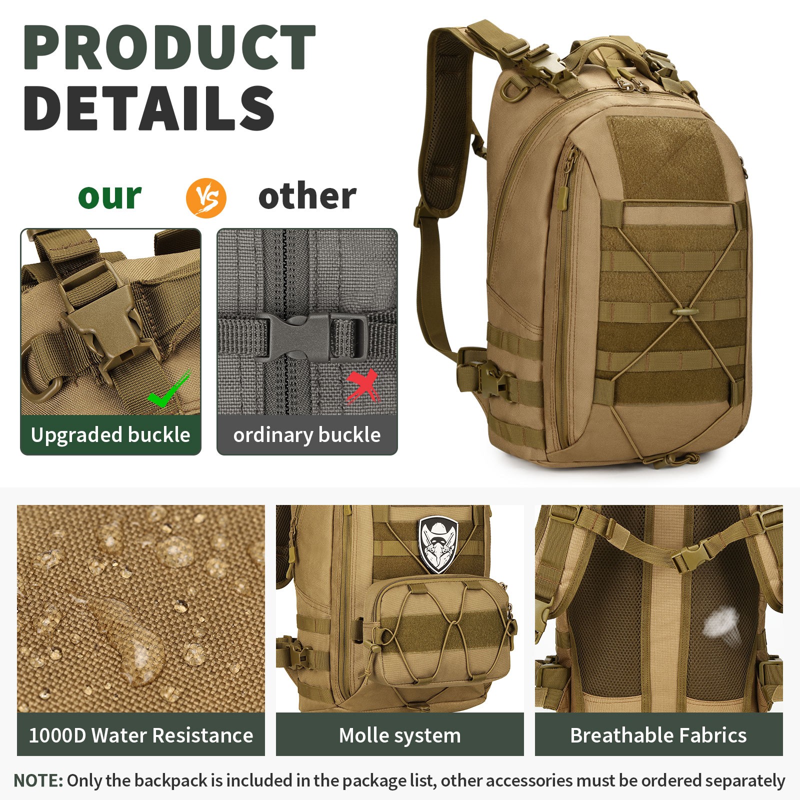 25L Tactical Backpack Military Rucksack Men Women Daypack Molle Army Work Bag