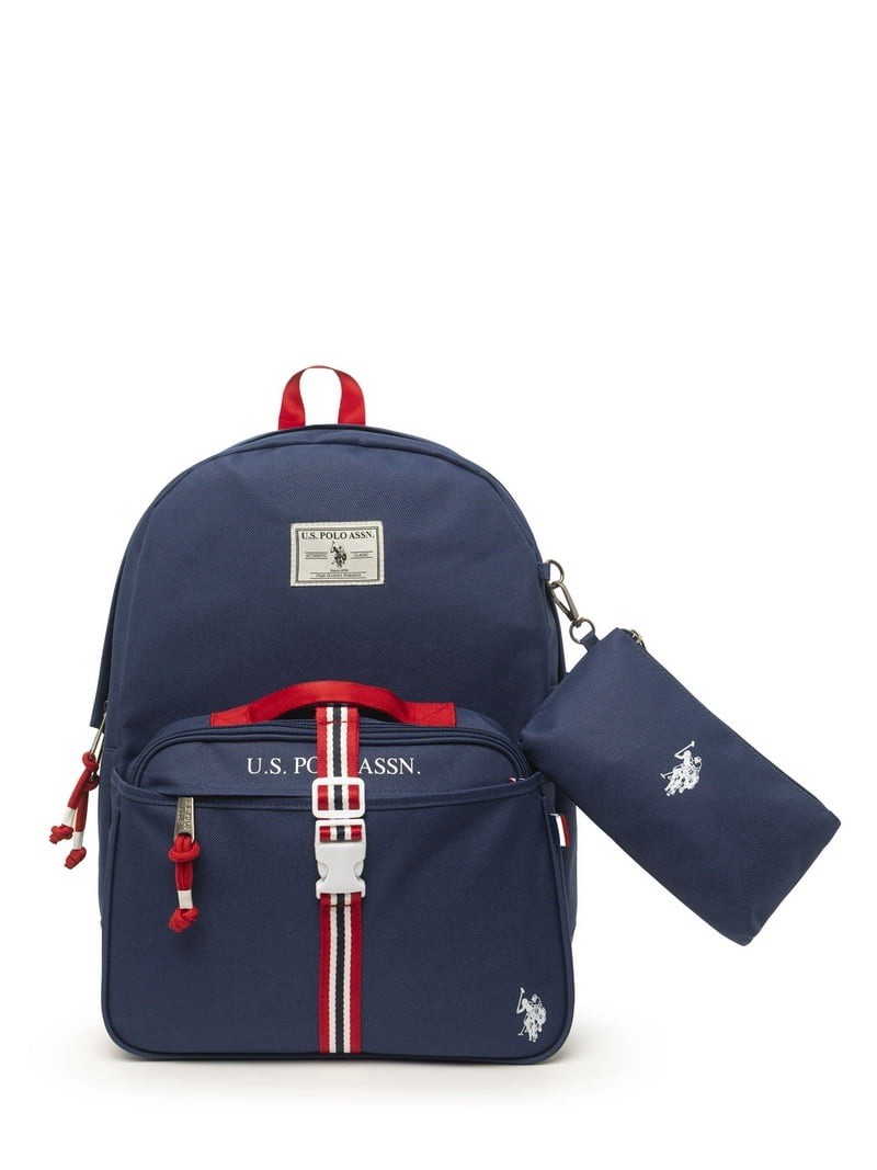 3 Piece Set U.S. Polo Assn. 16″ Unisex Backpack, Lunch Box & Pencil Case, Navy