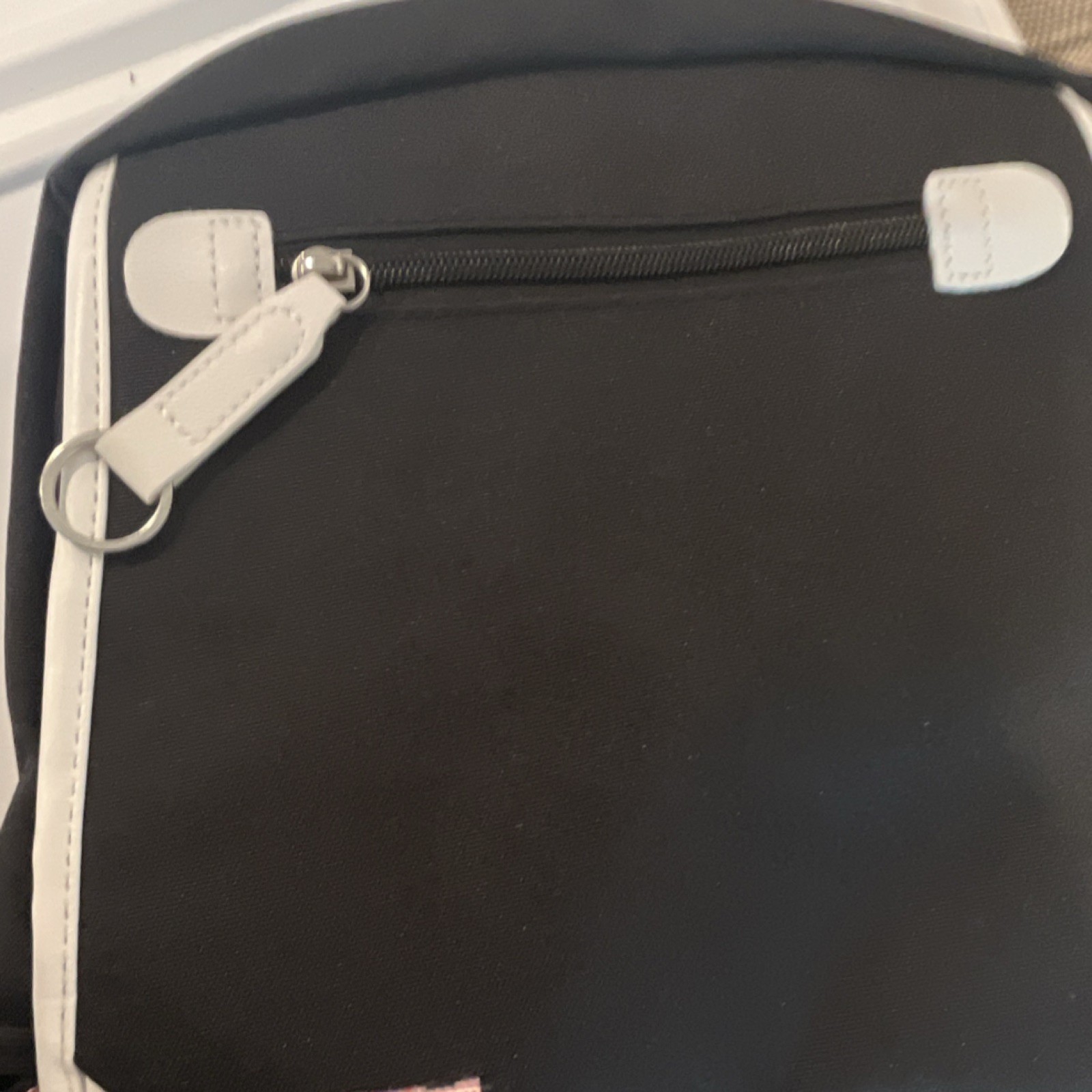 Bevalsa Black White Pink Backpack with USB Port, Audio Pocket, Adjustable Straps