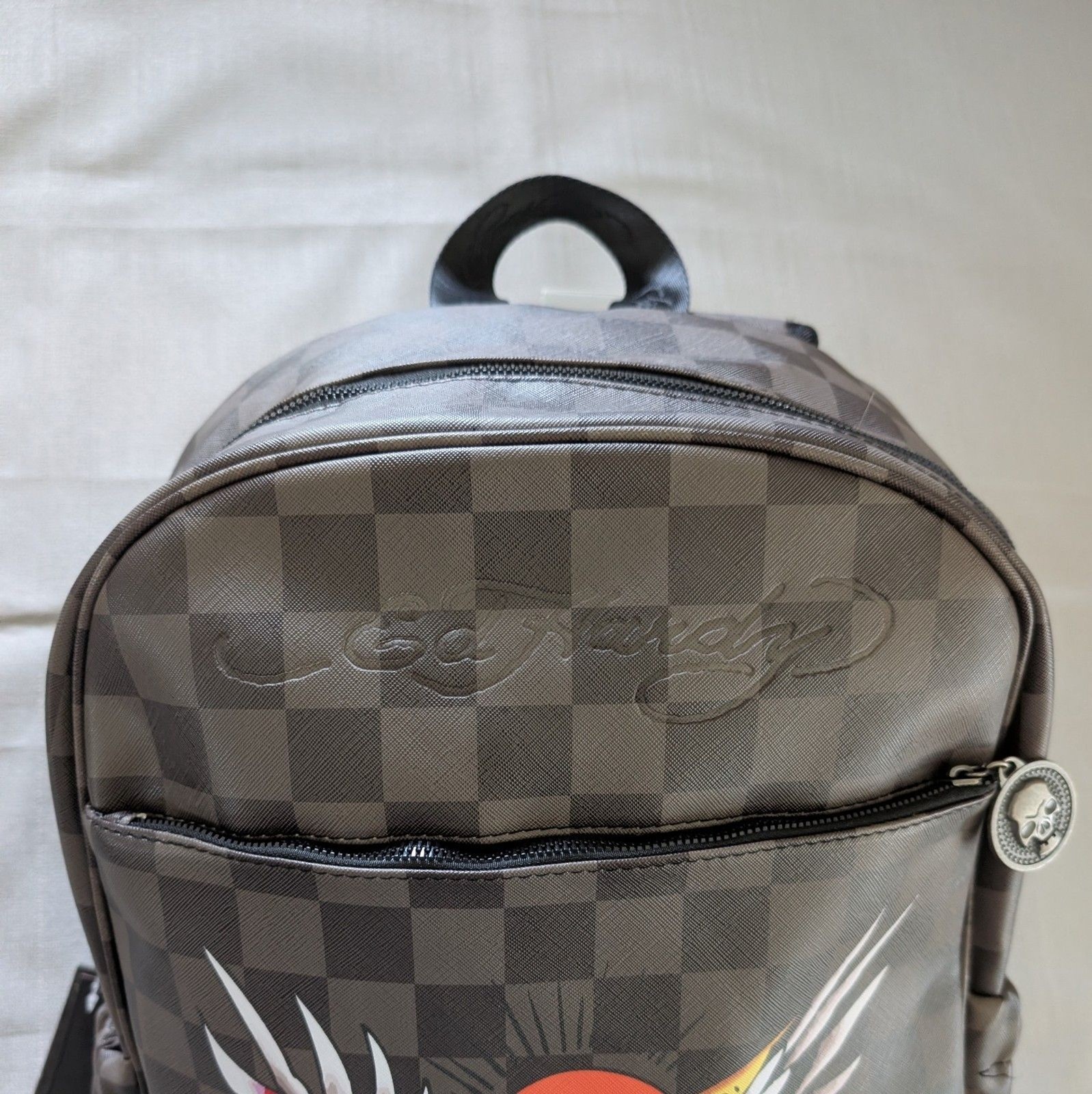 Ed Hardy Checkered Eagle Tattoo Print Faux Leather Backpack NEW!