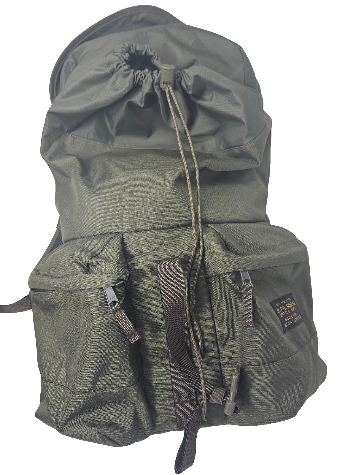 FILSON Ripstop Nylon Backpack Surplus Green Lightweight Padded Straps Hiking