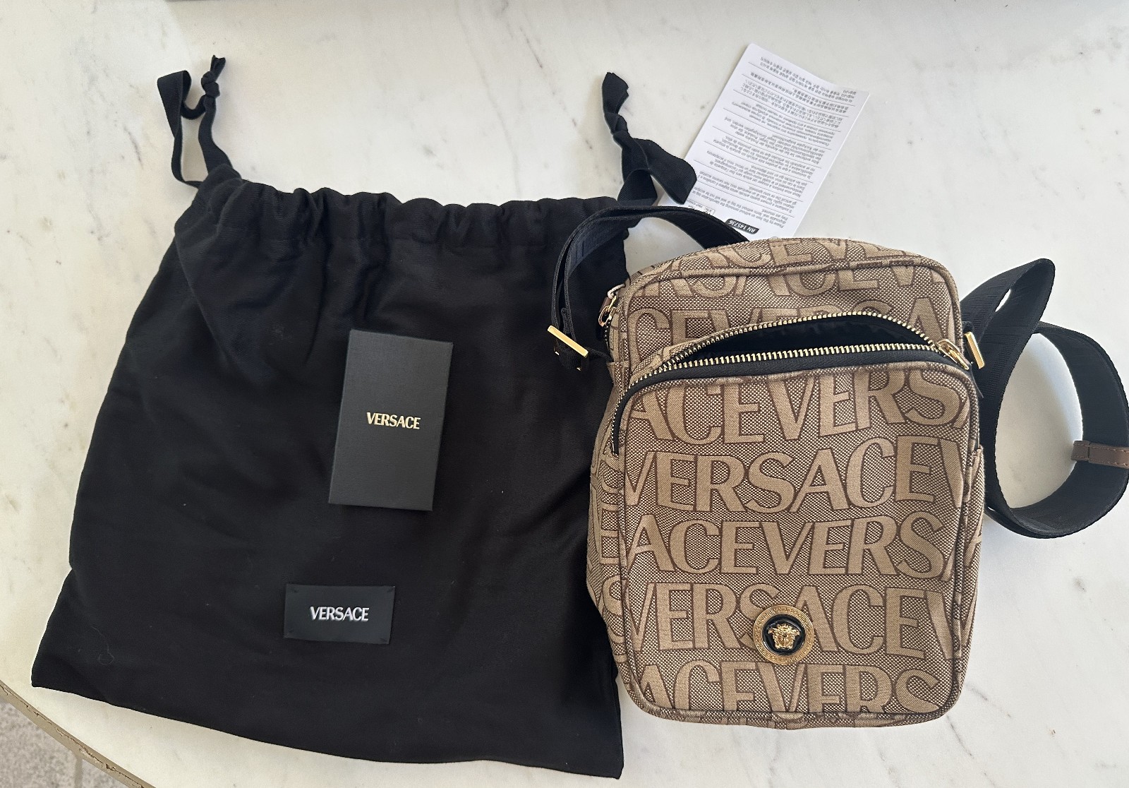 New Versace Gold Medusa Logo Print Crossbody Shoulder Bag Canvas Unisex