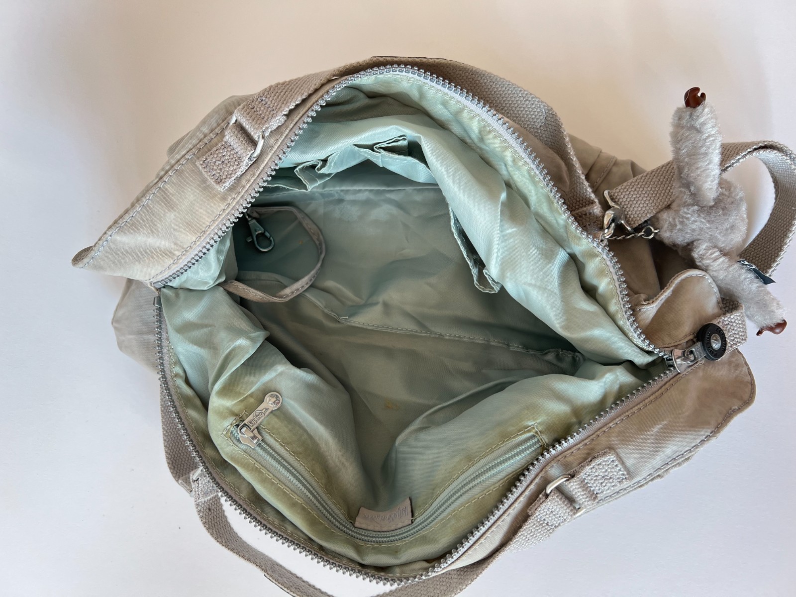 Kipling Gray Top Handle Shoulder Bag with Monkey Keychain – Casual Nylon