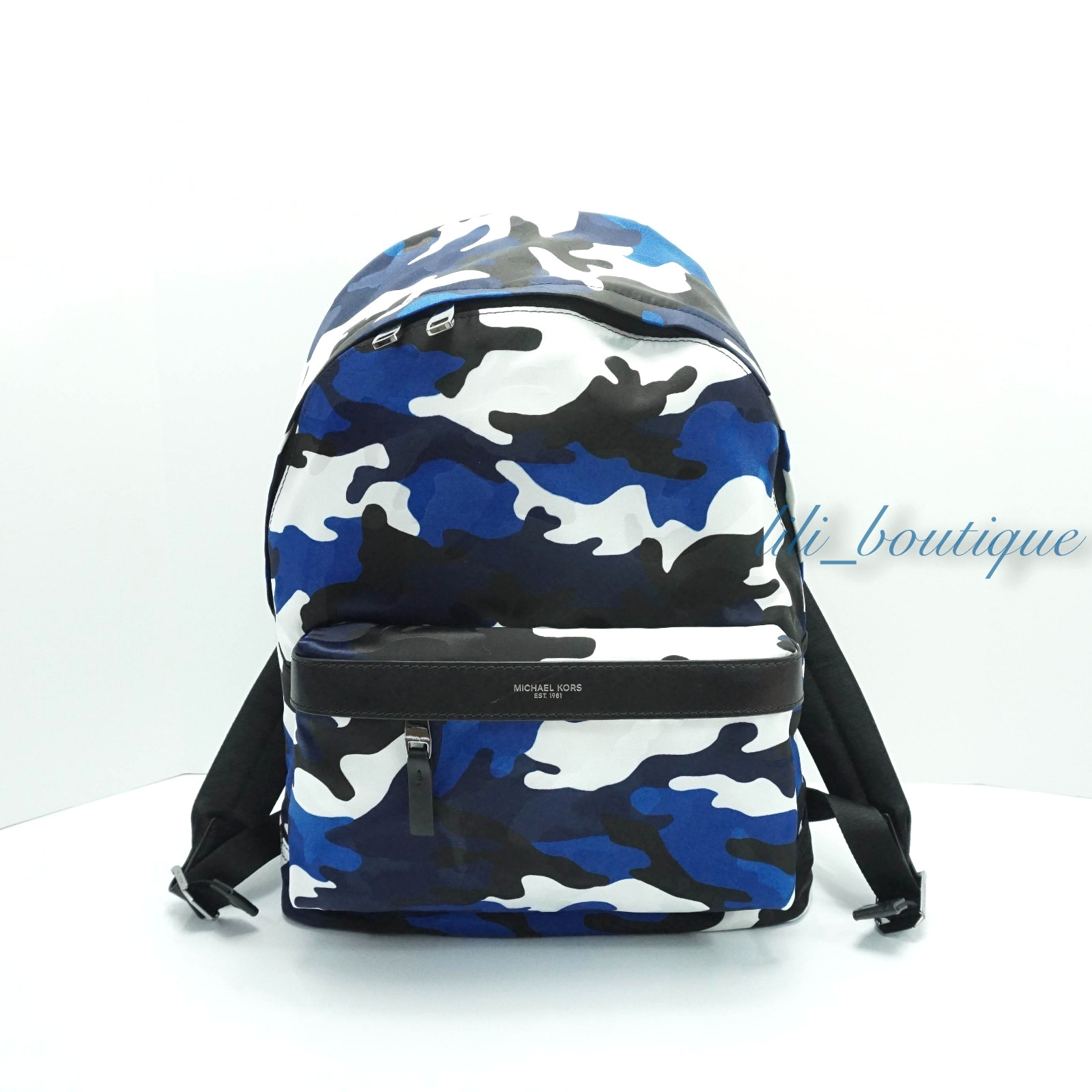 Michael Kors Men’s Kent Backpack Travel Laptop Bag Nylon Camo Cobalt White $228
