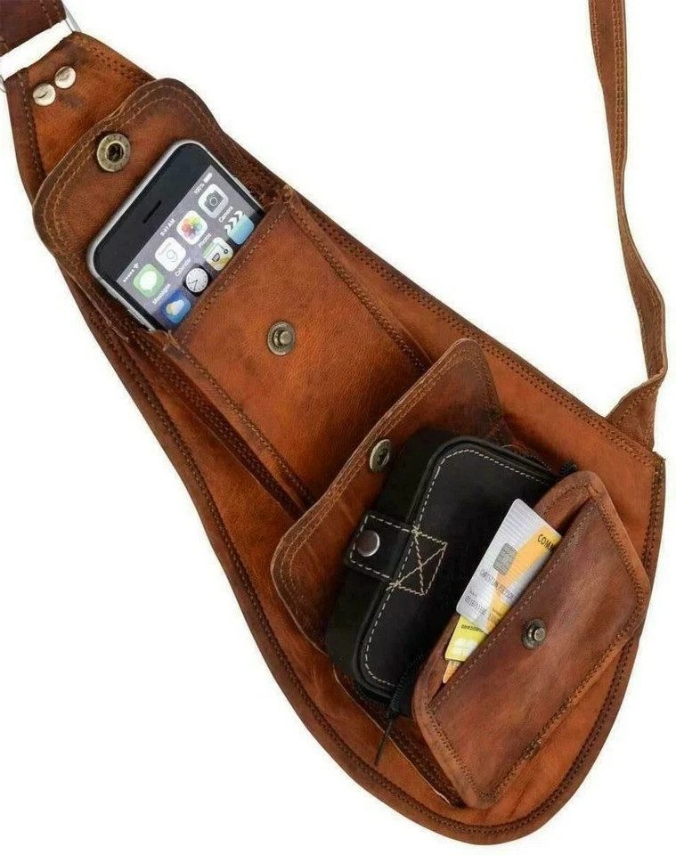 Vintage Goat Brown Leather Shoulder Sling Satchel Bag Brown Backpack Men & Women