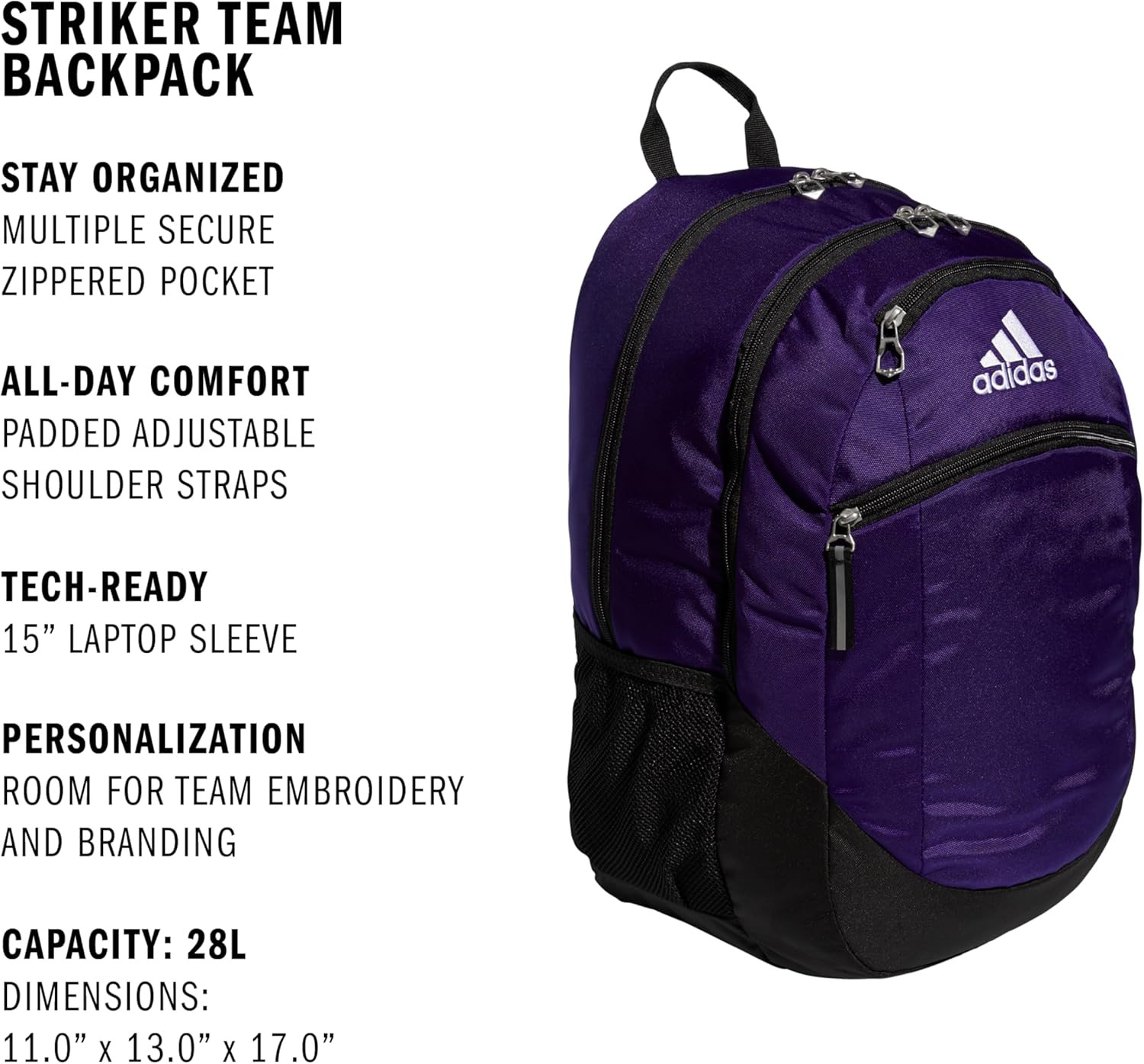 Striker Team Sports Backpack for Soccer and More, Workout Bag for Men and Women