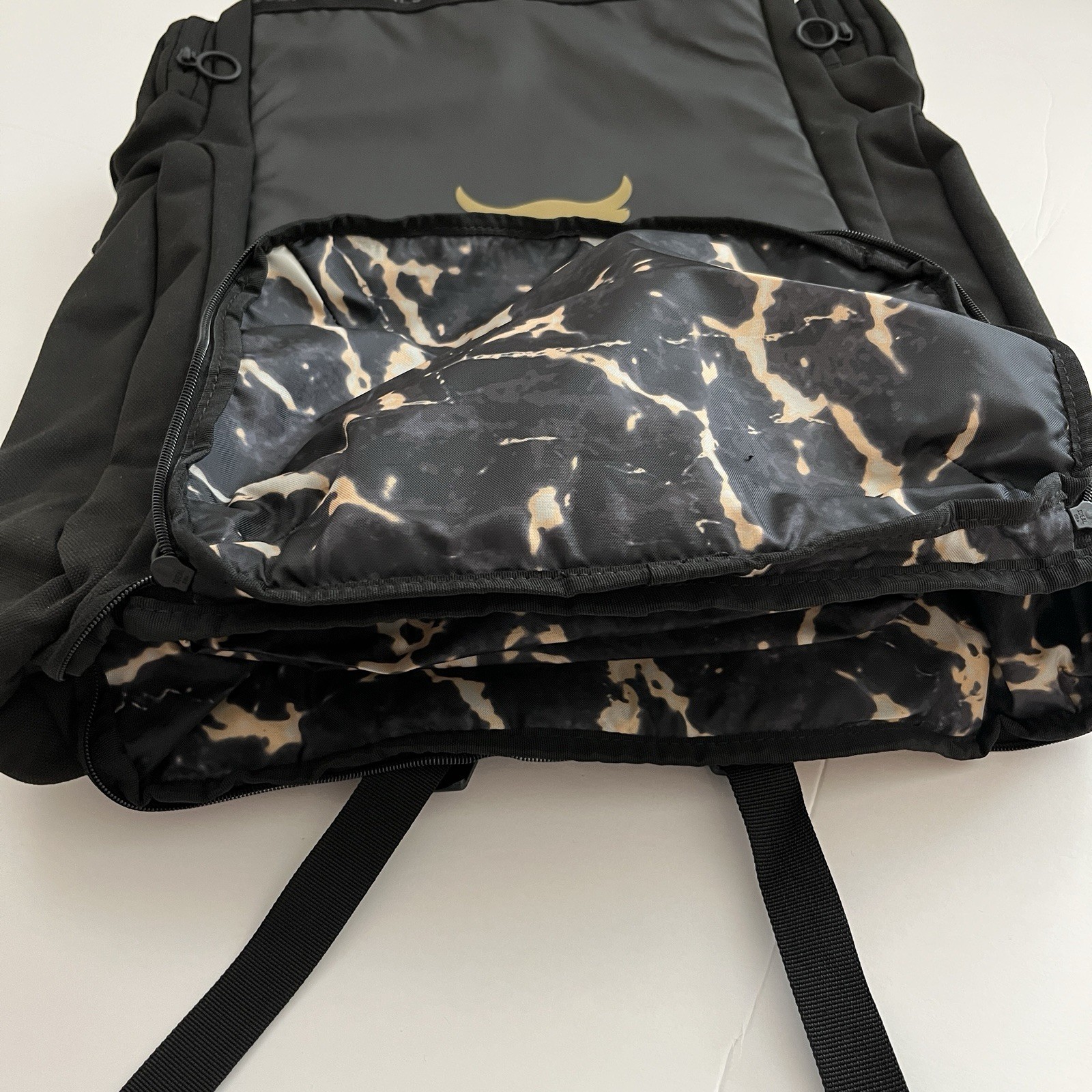 UA Under Armour Project Rock Duffle Backpack Bag Black Gold Gym 1376459-002 $130