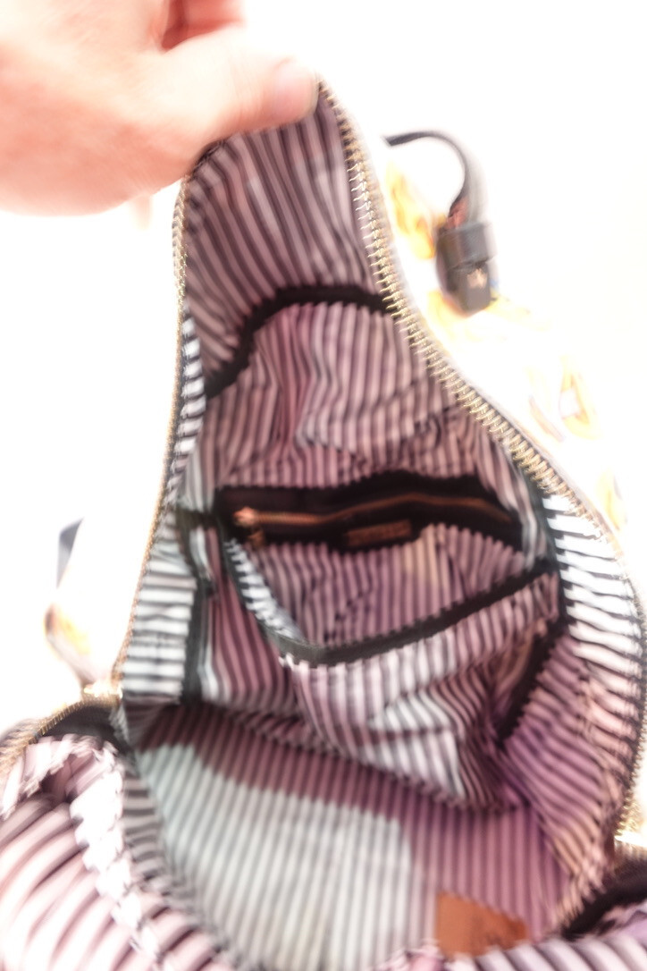 Medium Size Yellow Emoji MMS Back Pack 3 Zip Comp Black/White Stripe Lining
