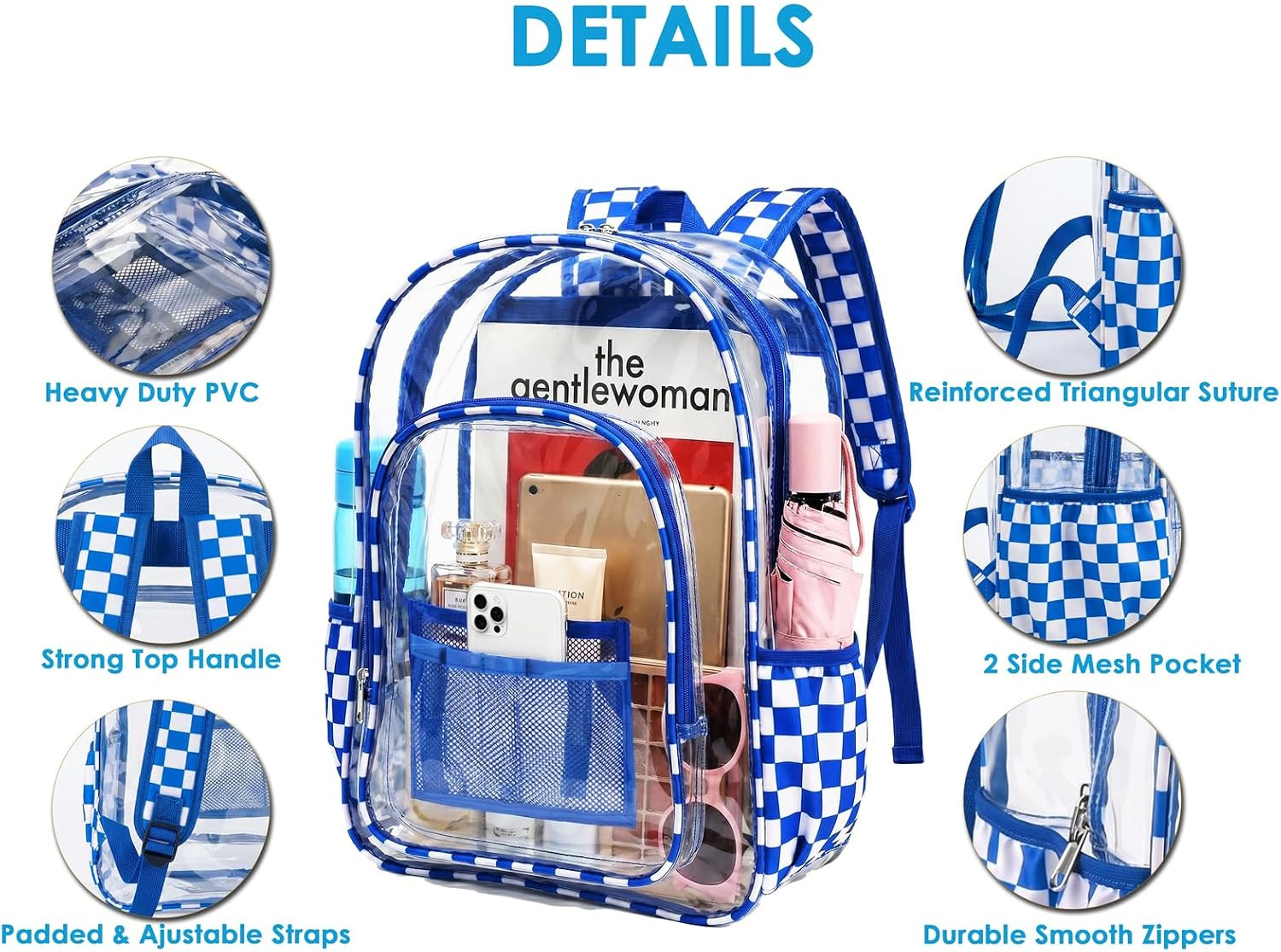 Clear Backpack Heavy Duty PVC Plastic Clear Bookbag with Reinforced Straps for S