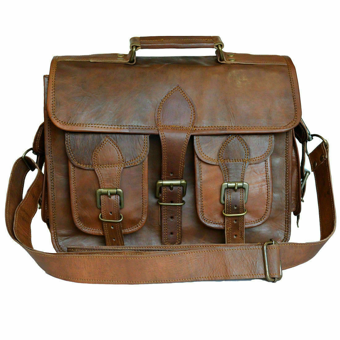 Vintage Brown Leather Messenger Laptop Bag for Men & Women – Shoulder Briefcase