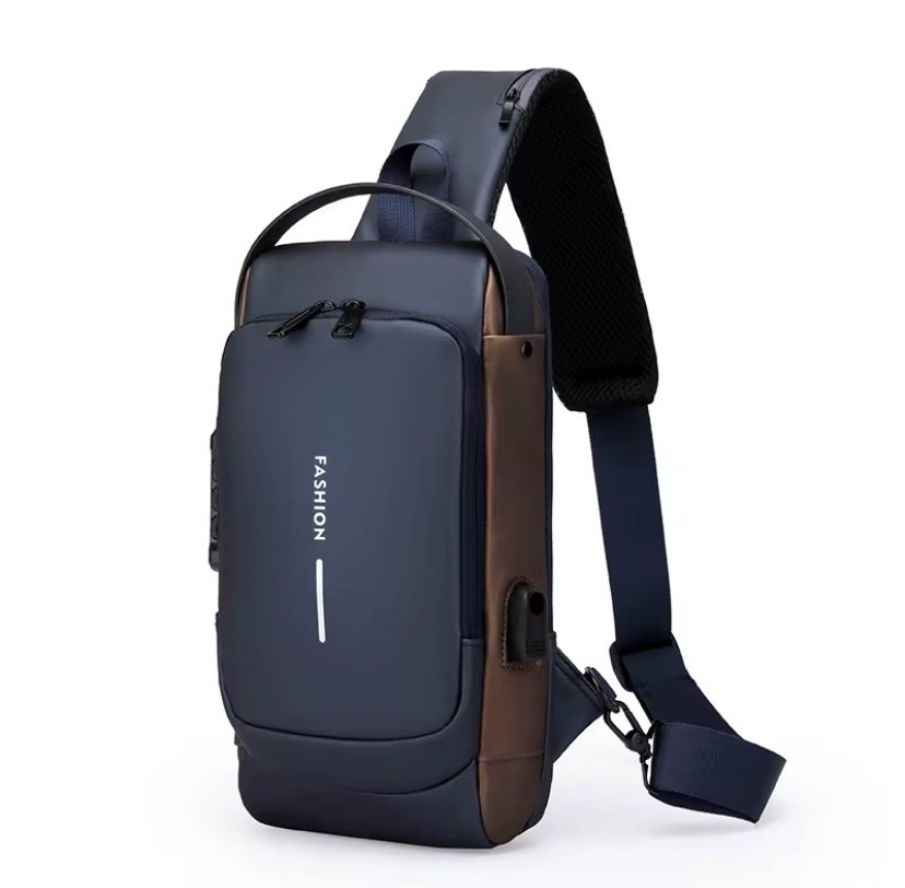 Men’s Sling Bag Waterproof Crossbody Backpack USB Anti Theft Chest Bag Black
