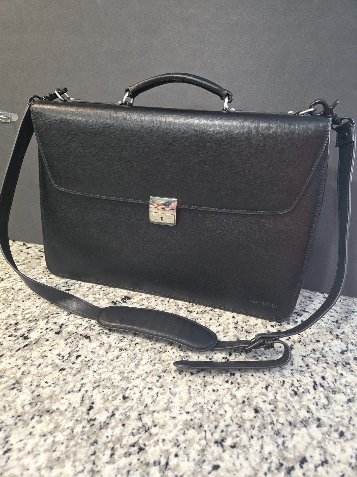 JACK GEORGES BLACK PROFESSIONAL BRIEFCASE; APPROX. 16″ X 12″; USA-MADE; CLASSIC