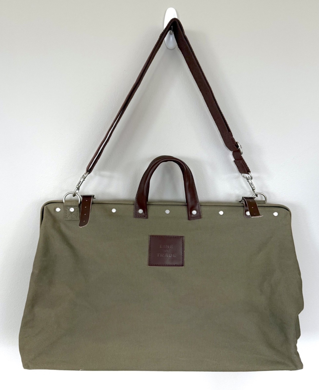 Line Of Trade Weekender Bag No. 0312 Army Green Cotton Canvas 22” X 12” Shoulder