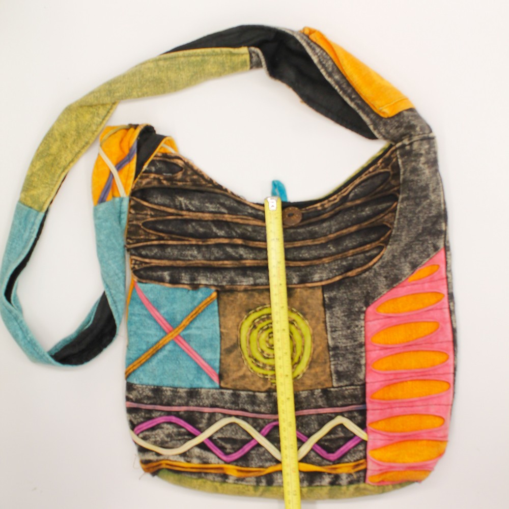 tie-dye patchwork shoulder bag zip interior pocket Himalayan handcraft cotton