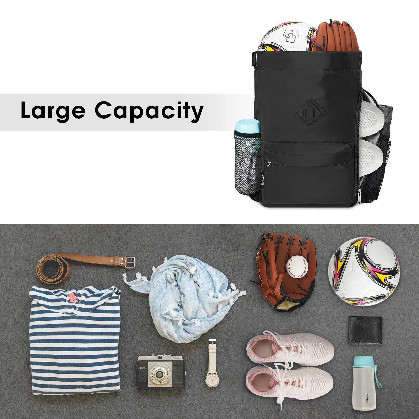 Drawstring Backpack Sports Gym Bag with Shoes Compartment Water-Resistant Str…