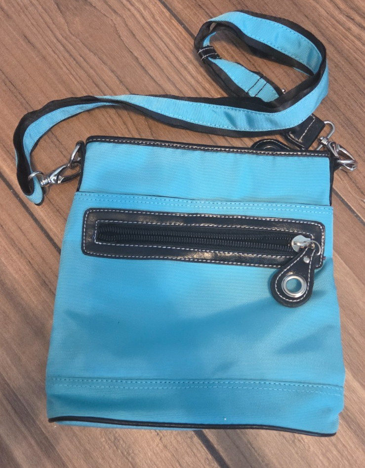 Medium Teal Nylon Unisex Crossbody Bag with Adjustable Strap