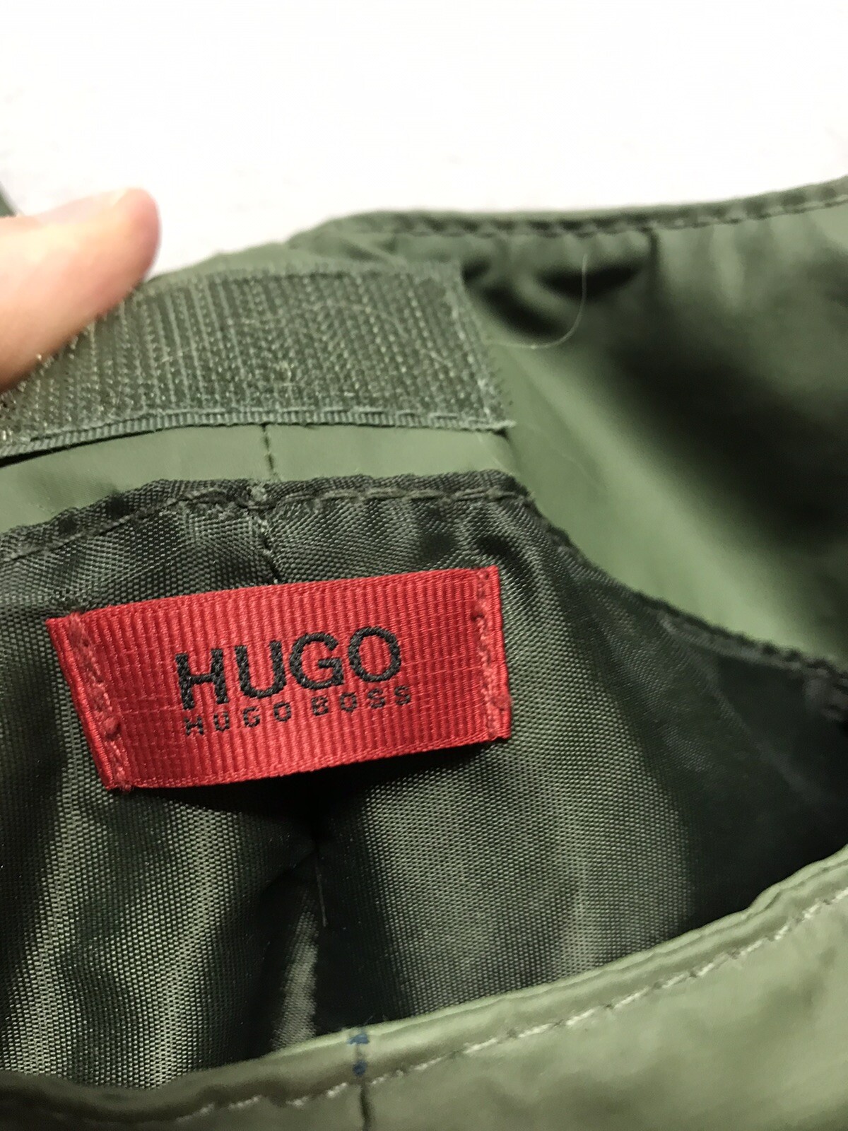 Hugo Boss Army Green Back Pack Nylon PVC 15” X 14” Bungee Button