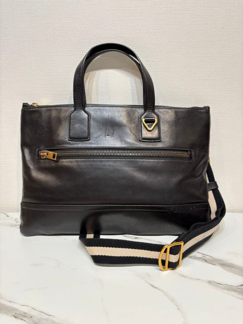 Bally Trainspotting 2Way Briefcase Leather Black Shoulder Bag Used From Japan