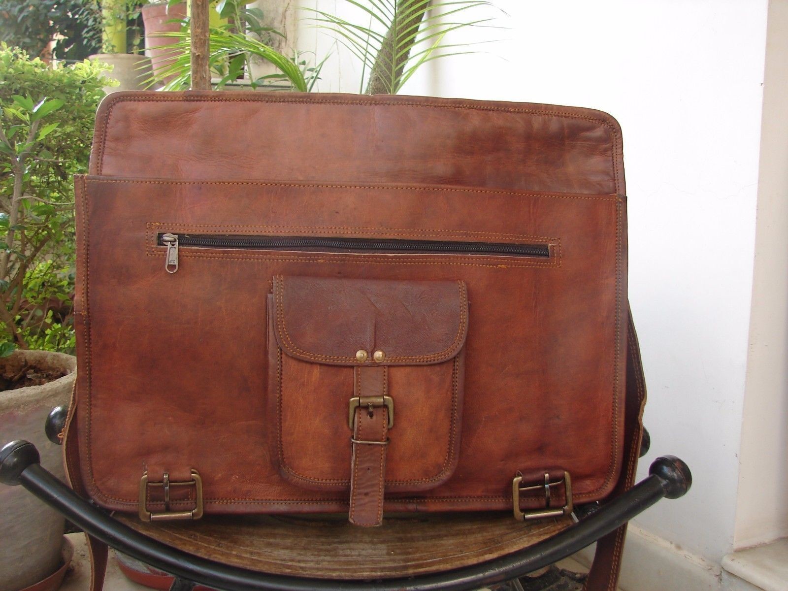 Office,Briefcase Bag 45 Cm Men’s Genuine Brown Leather Messenger Shoulder Laptop