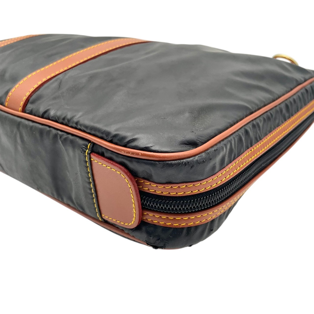 Authentic HUNTING WORLD PVC Leather Business Bag Briefcase Black Brown Vintage