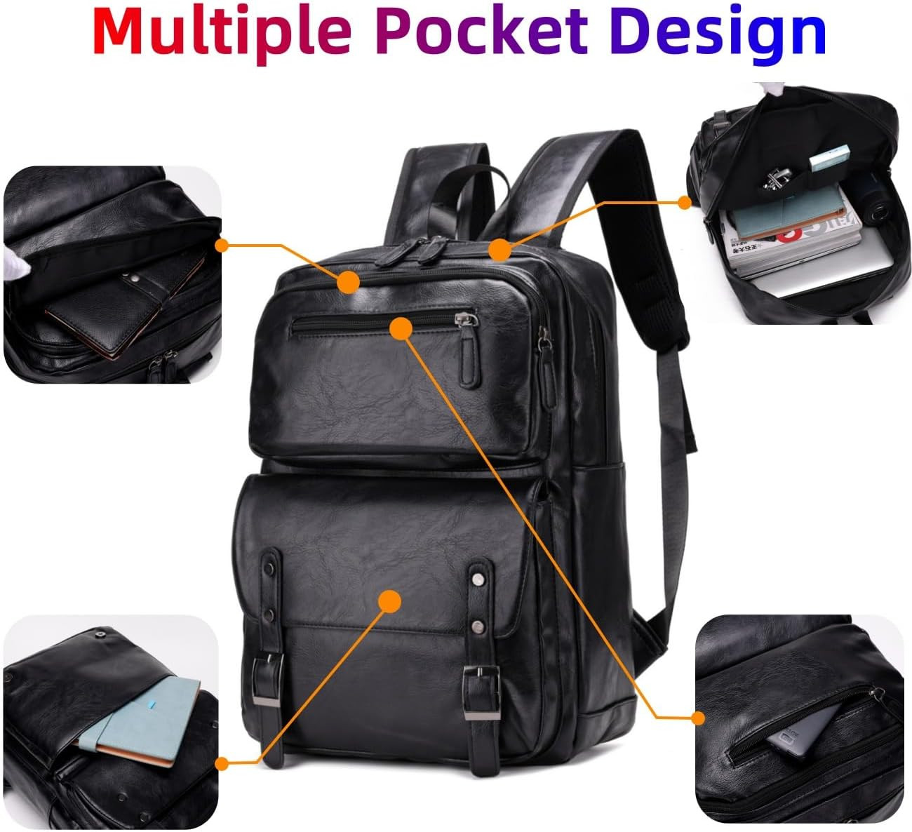 PU Casual Backpack，Men Women Casual Leather Laptop Backpack，Daily Commuter Leath