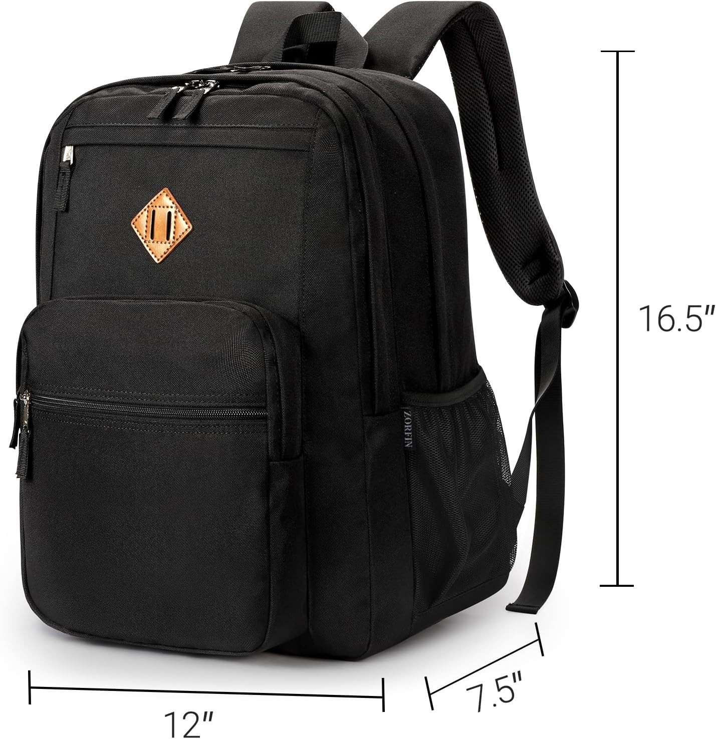 26L Black Backpack for School, College, and Travel: Water Resistant Bookbag with
