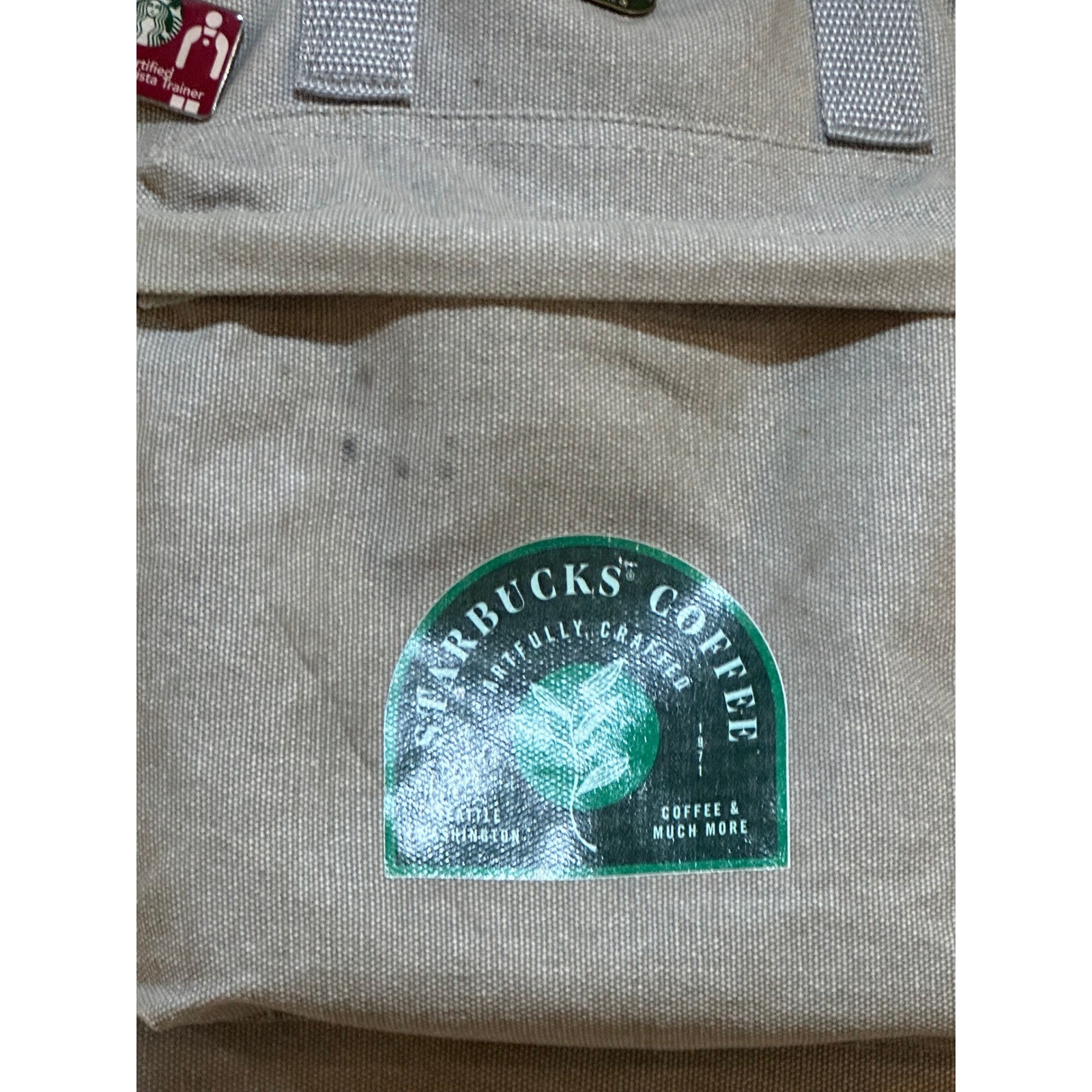 Starbucks Coffee Gray Canvas Backpack with Assorted Enamel Partner Pins Bundle