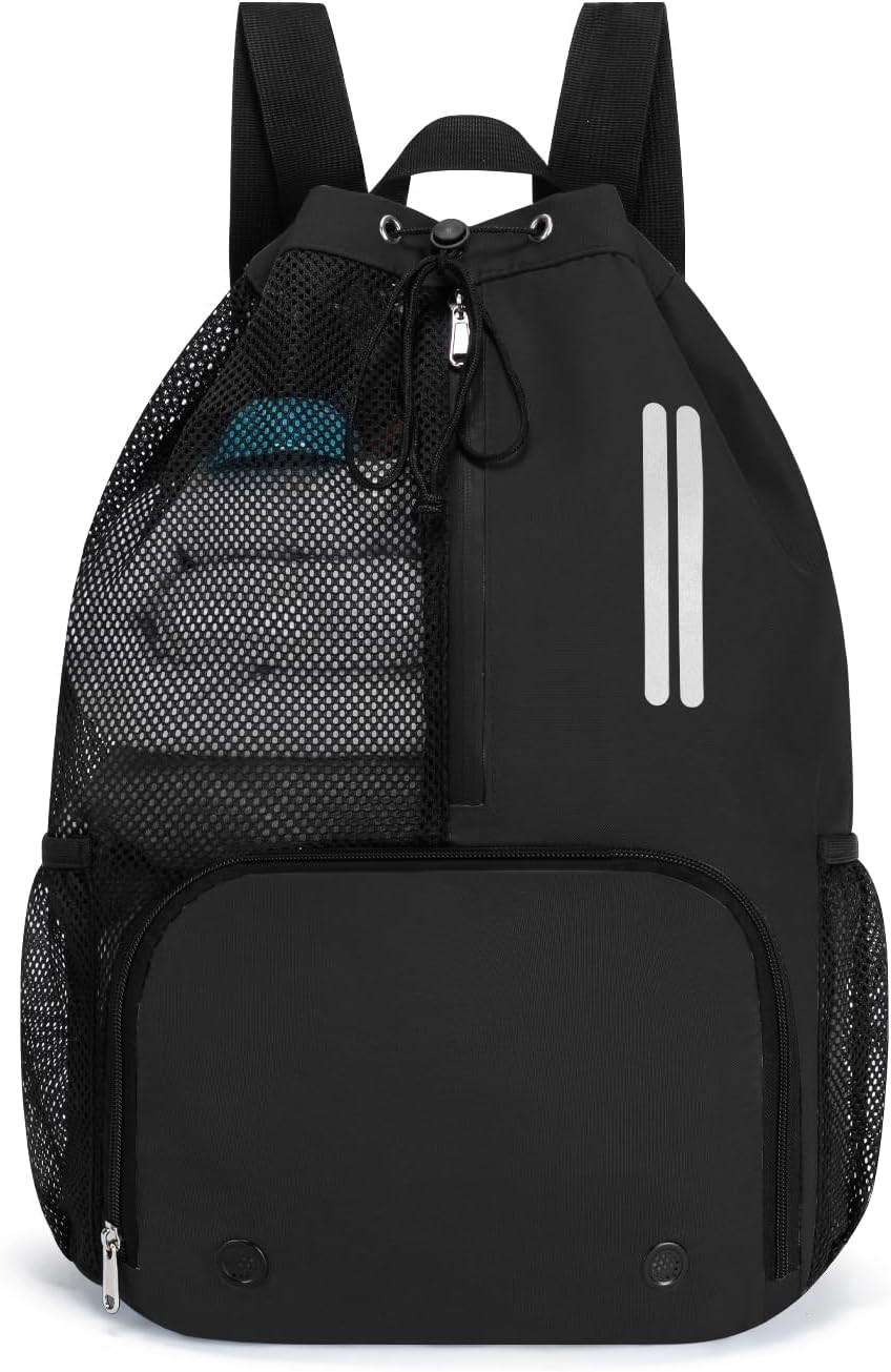 Swim Bag Mesh Drawstring Backpack with Shoe Compartment & Wet Pocket Waterproof