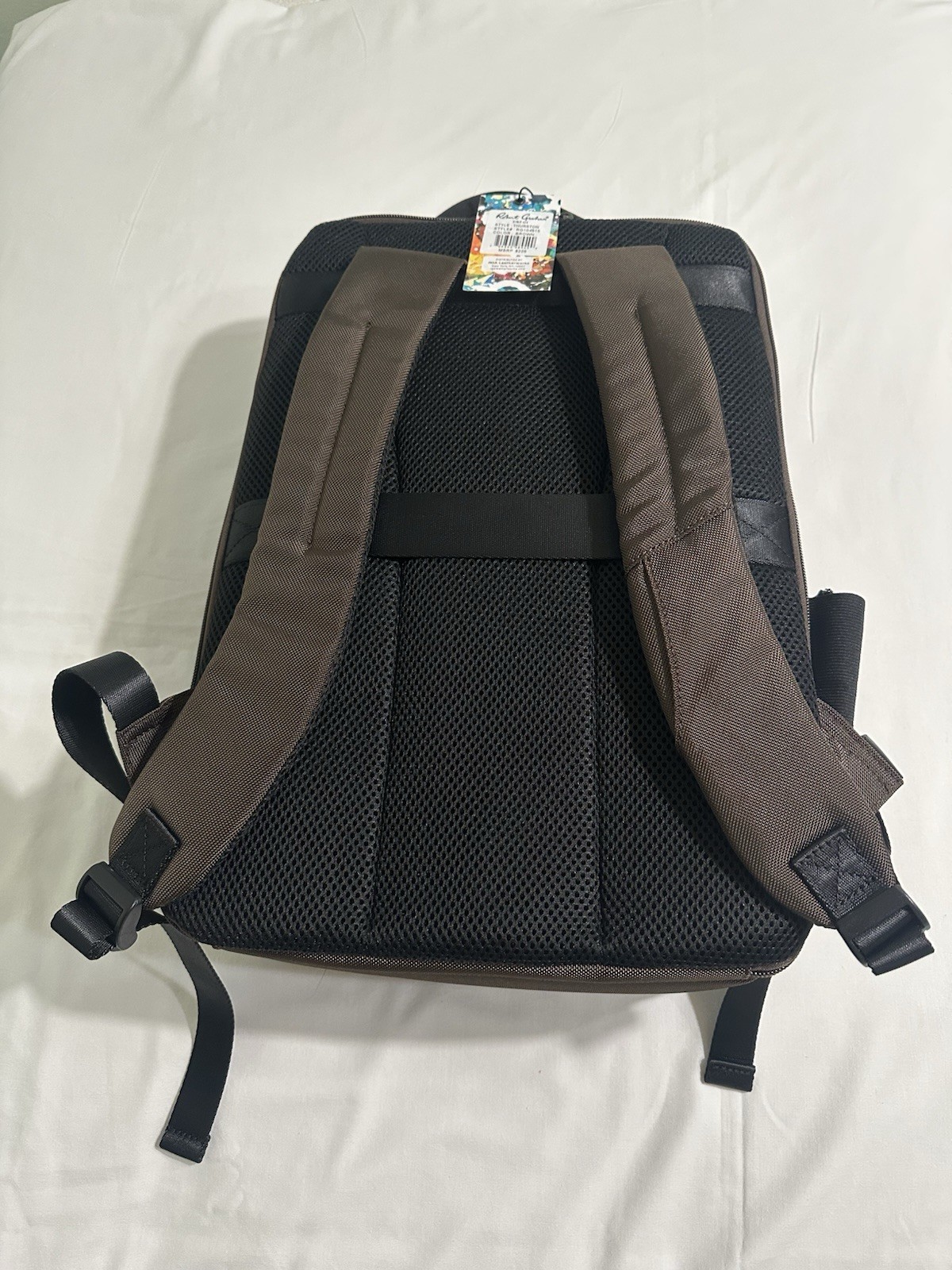 NWT Robert Graham LEATHER Panel Solid Travel Padded Laptop BROWN Backpack! $228!