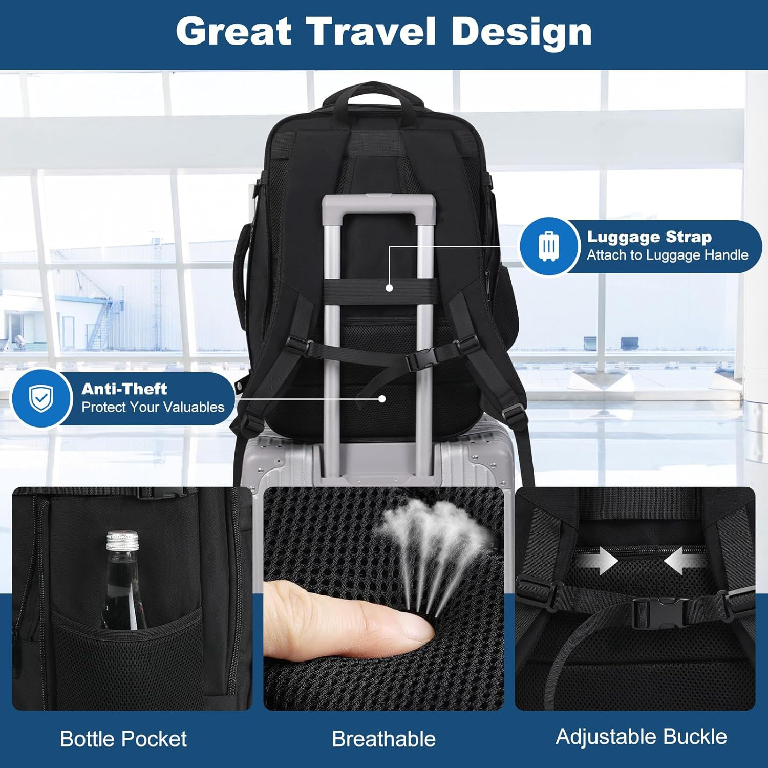 Travel Backpack,Carry on Backpack Expandable 40-50L with USB Cable Port,Fits 17.
