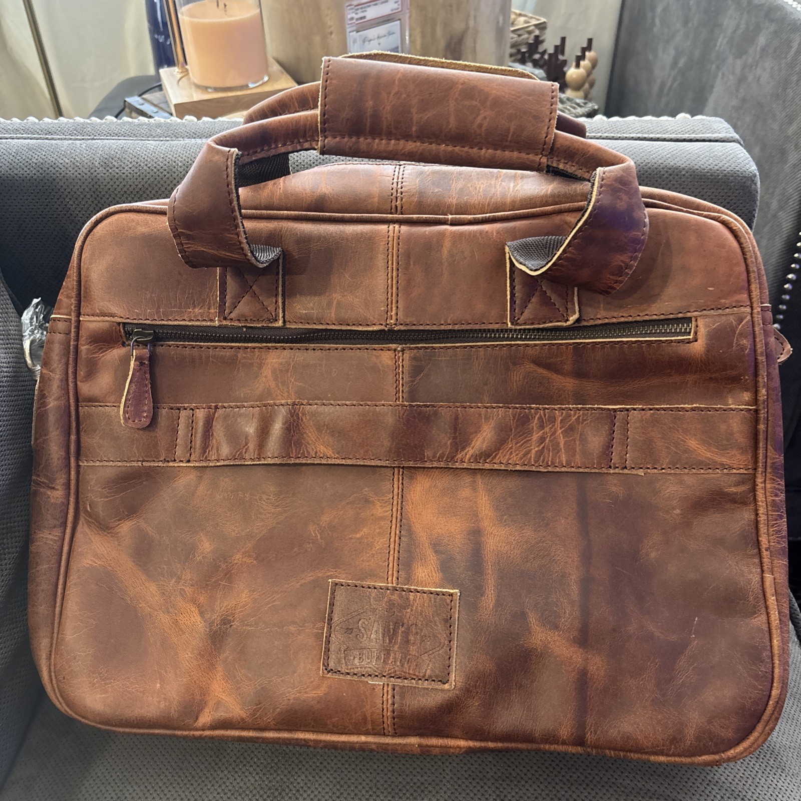 SAM’S BUFFALO LEATHER LAPTOP BRIEFCASE SERENE CARAMEL 15”