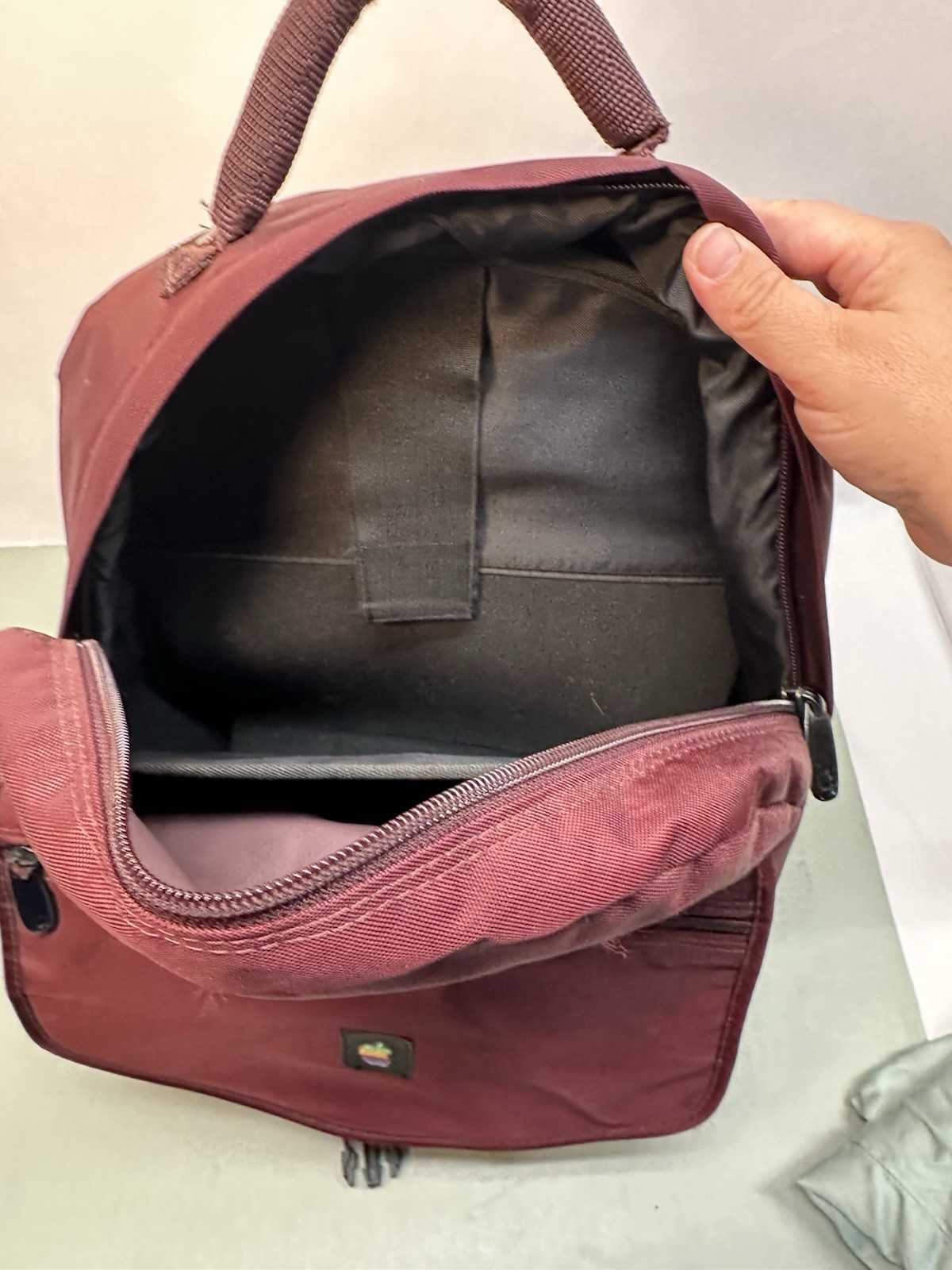 Vint Apple Computer Nylon Backpack Bag W Retro Logo Maroon 7x13x15 In #8