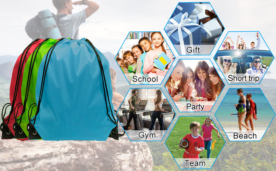 Drawstring Backpack Zippered Pocket Sport Gym Waterproof Cinch Sack Pack Bag,
