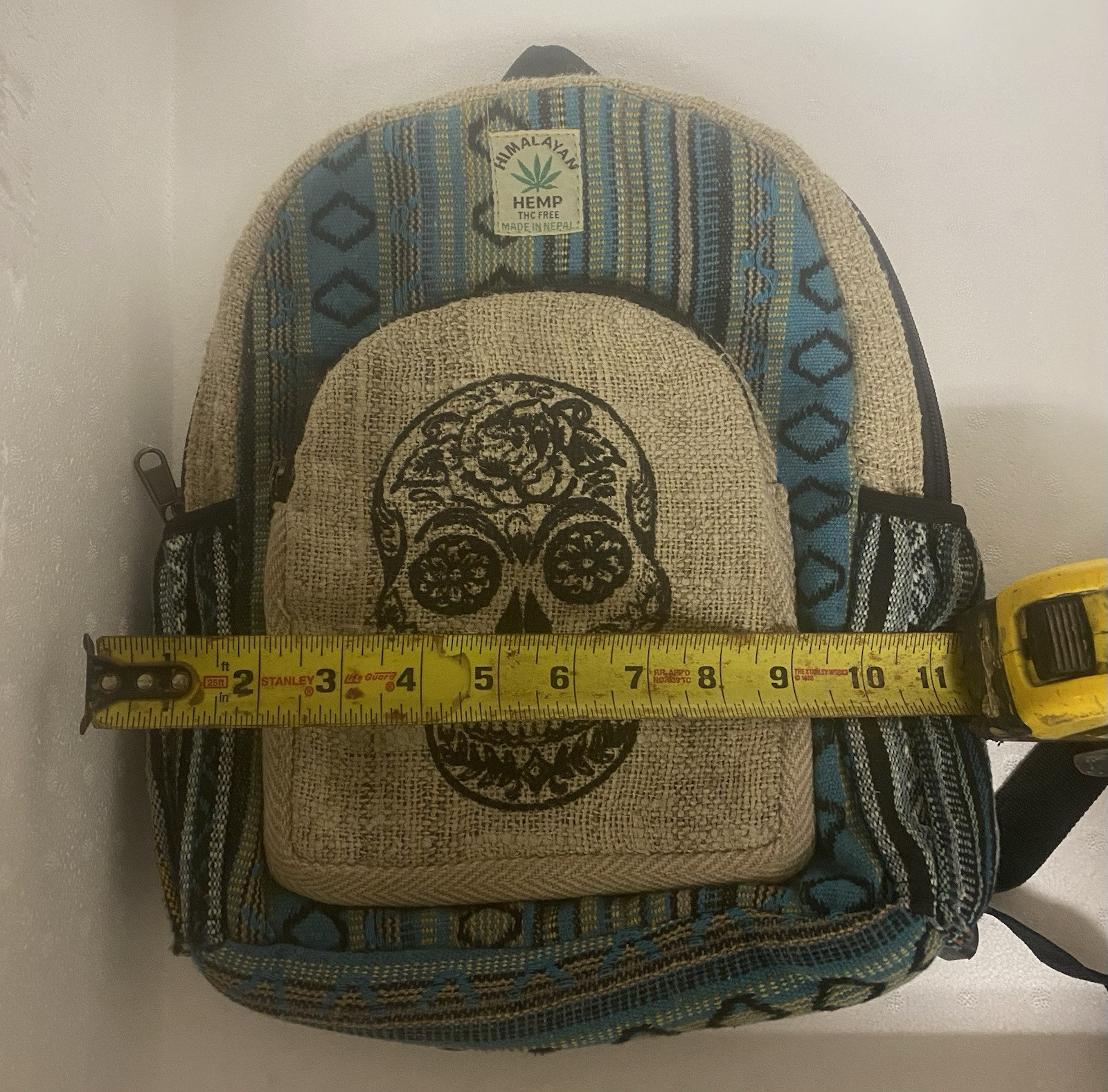Hemp Handmade Backpack (Sugar Skull) Nepal Fair Trade (Hiking, Boho, Petite)