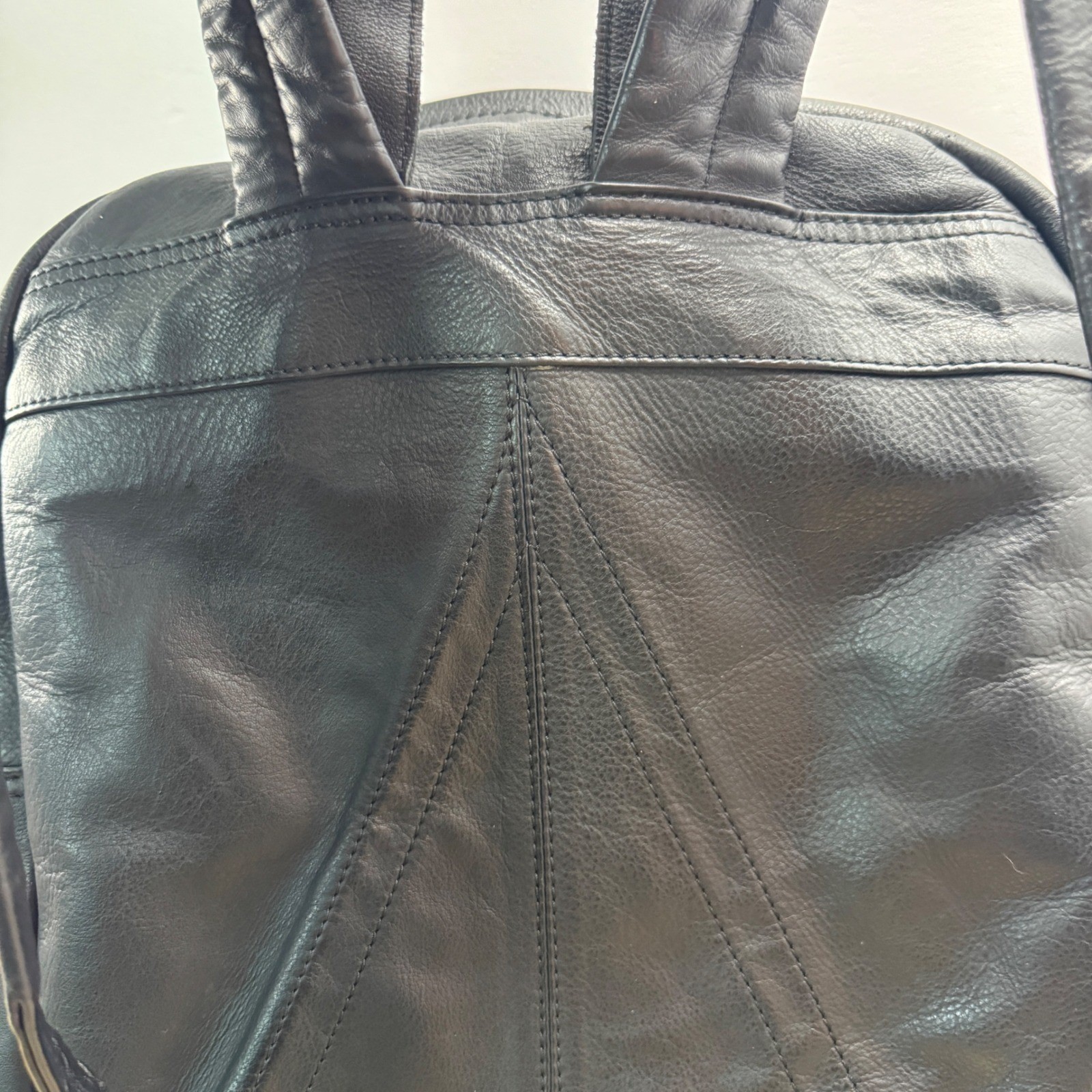 FH Wadsworth Black Leather Backpack Short Par 4 Logo Laptop Sleeve Frayed *READ*
