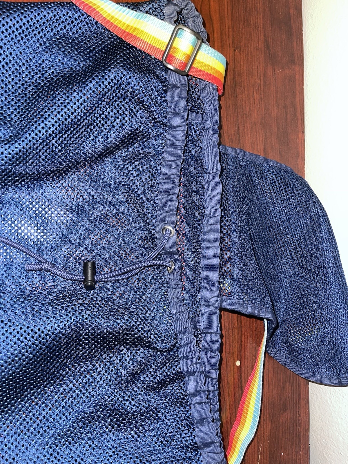 Navy Mesh Daypack With Rainbow Strap