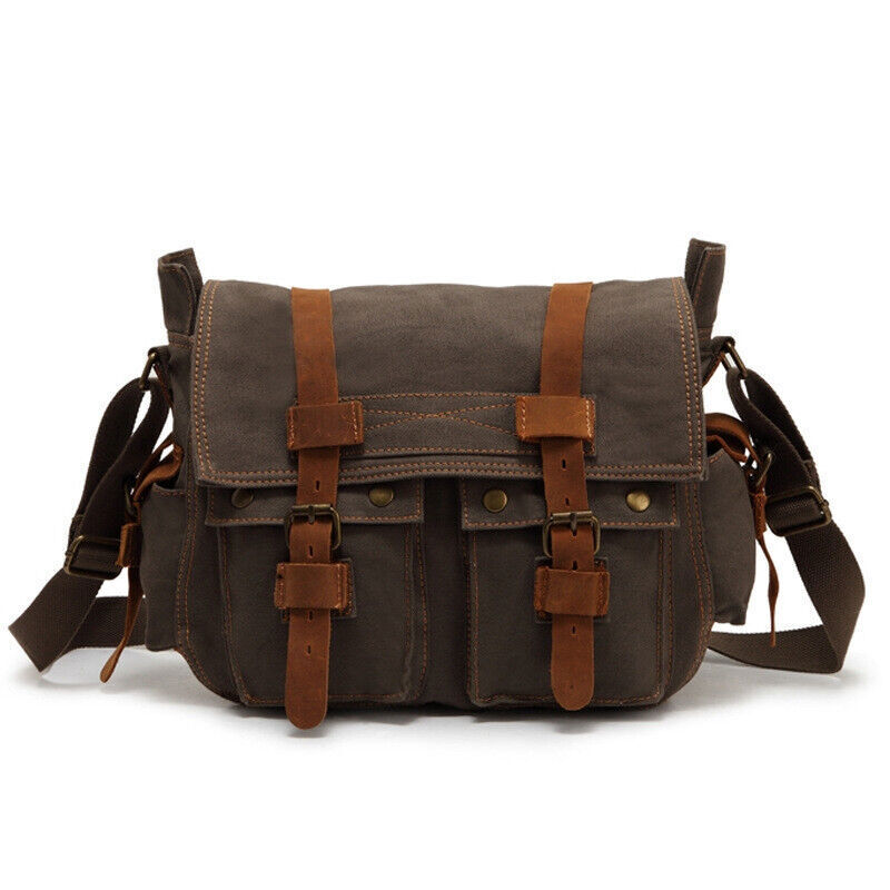 Military Canvas Genuine Leather Shoulder Crossbody Casual Bag Men Messenger Bags