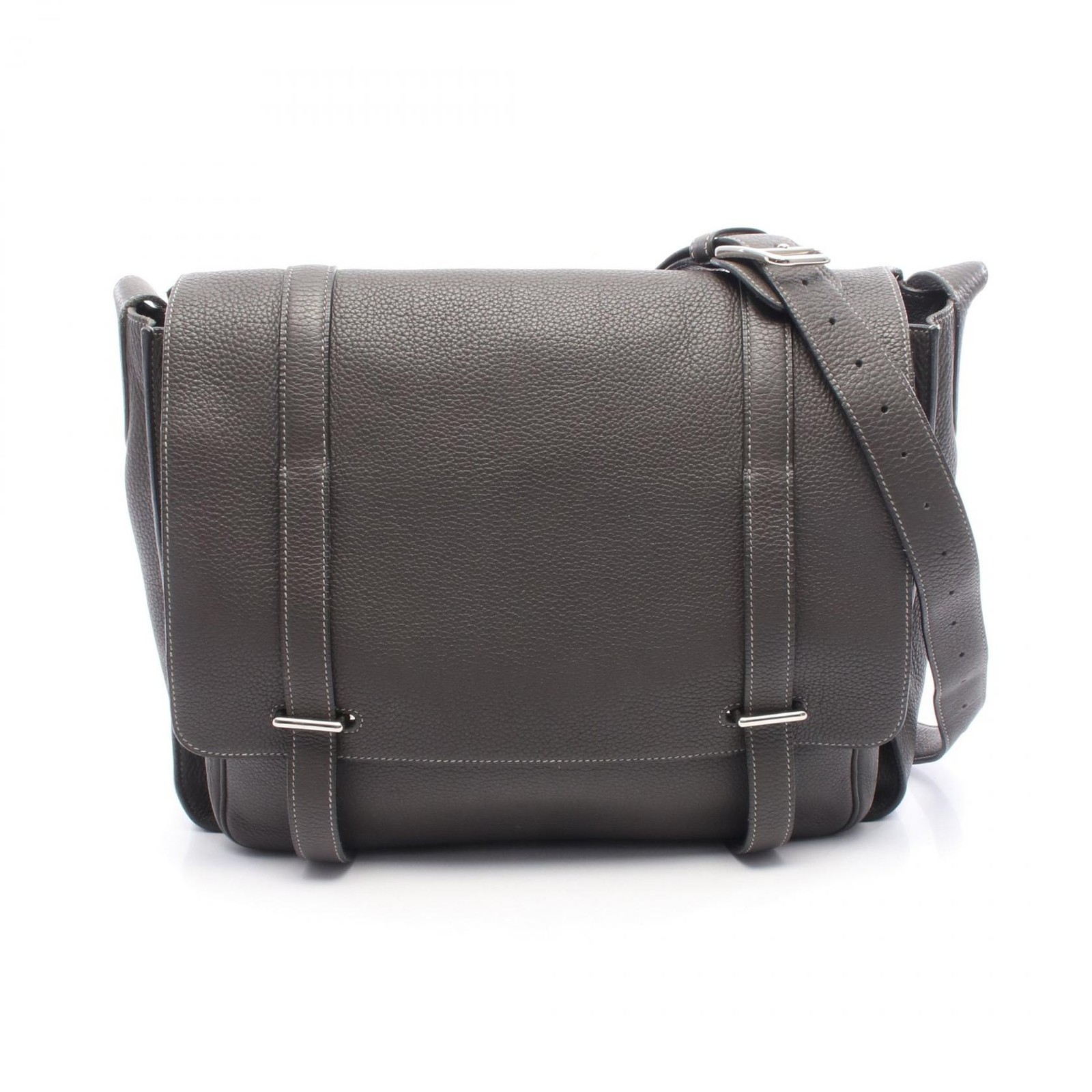 HERMES Steve Buzas 35 Shoulder crossbody Bag H Taurillon Clemence Graphite SHW