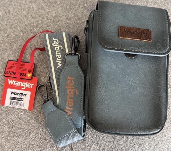 Wrangler Gray Crossbody Bag for Men with Canvas Shoulder Strap and Snap Closure