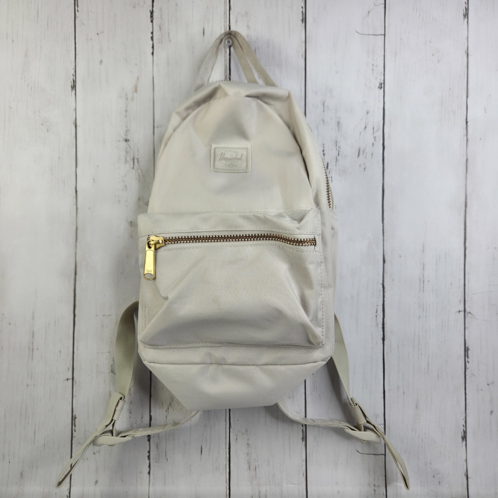 Herschel Nova Mini Backpack Canvas Bag Beige Cream Gold Hardware USED