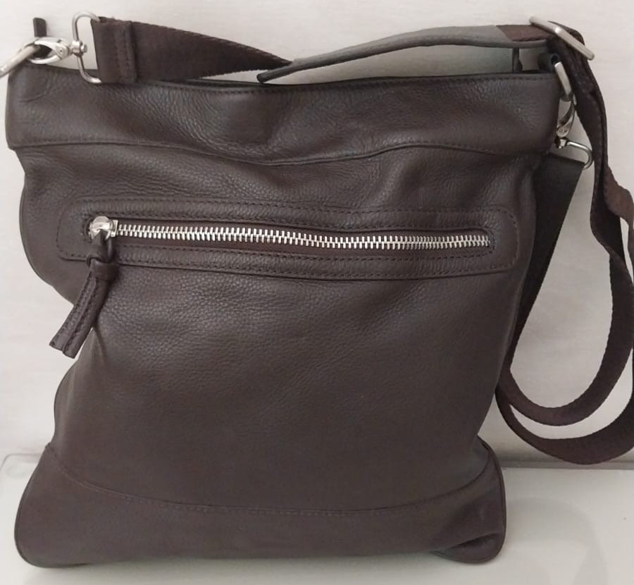 Massimo Dutti Men’s Brown Genuine Leather Crossbody Messenger Bag Made in Spain