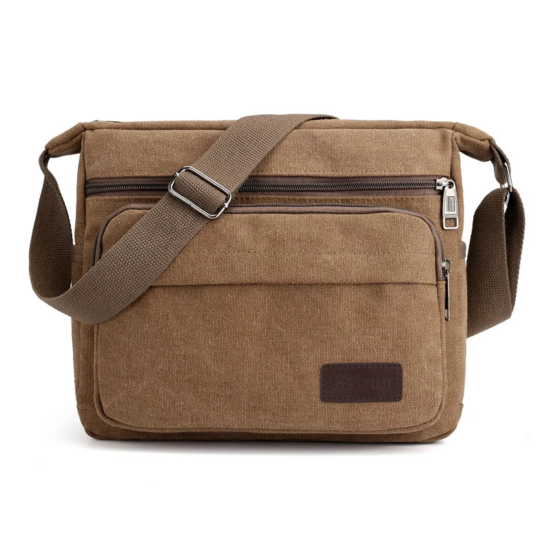 Men’s Canvas Crossbody Bag Phone Tablet Messenger Shoulder Bag Casual Tote Pouch