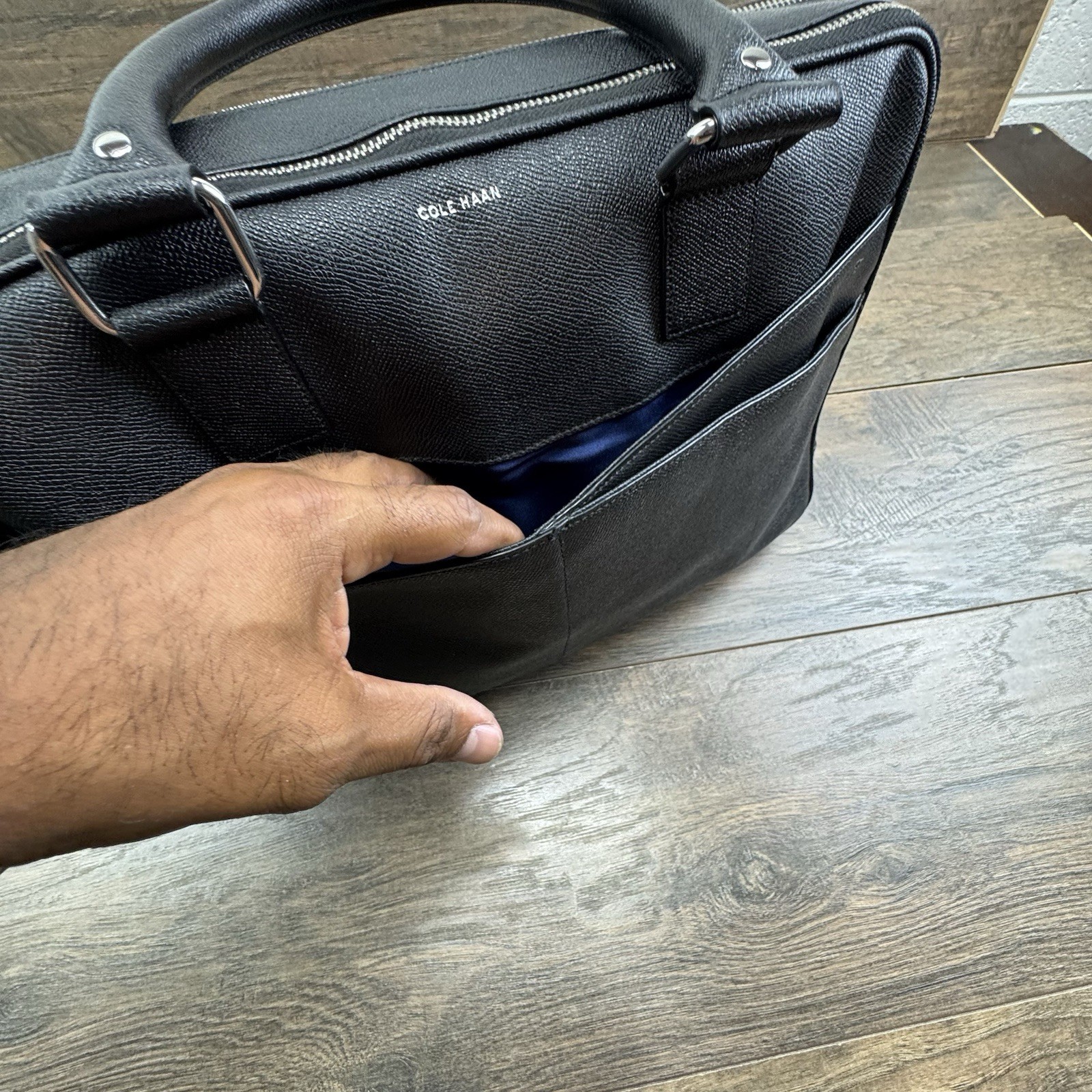 American Airlines x Cole Haan Brief Bag Black Pebbled Leather Laptop Case-READ